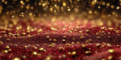 Sparkling red and gold particles create a mesmerizing atmosphere during a festive celebration photo