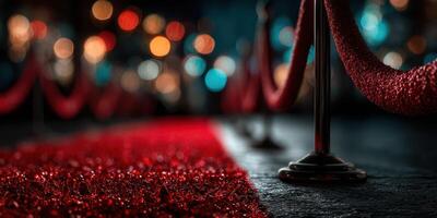 Majestic red carpet event setting with bokeh lights in a glamorous evening atmosphere photo