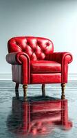 Elegant red leather armchair stands out against a polished floor in a modern interior setting photo
