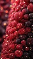 Close-up view of sparkling red and black spheres arranged in a textured pattern, showcasing vibrant colors and reflective surfaces photo