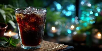 Refreshing beverage served with ice in a cozy, well-lit setting ideal for relaxation photo
