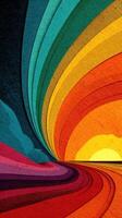 Vibrant sunset over colorful layered landscape with smooth curves and textured appearance photo