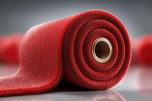 Bright red foam roll displayed intricately in a workshop setting during daylight hours photo