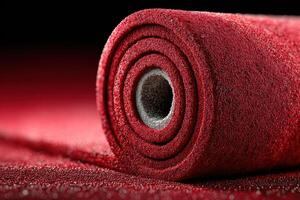 Rich red velvet fabric rolls on a dark background showcasing texture and color depth photo