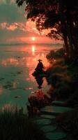 Quiet reflection by the lake during sunset with vibrant colors photo