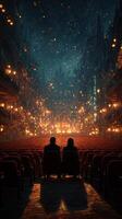 Couple watching a sparkling display in an elegant theater at night with vintage architecture and ornate details photo