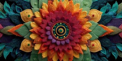 Colorful floral design with intricate patterns and textures created in a vibrant artistic style, showcasing nature's beauty photo