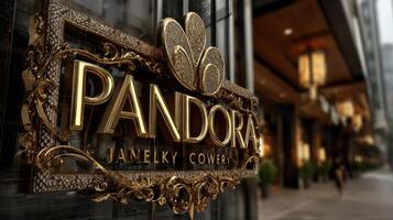 Grand exterior of a luxury jewelry store featuring an ornate sign with elegant lettering during daytime hours photo