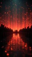 Spectacular light show captivates audience in vibrant red hues during evening performance at a theater photo
