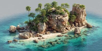 Scenic tropical island with lush vegetation and clear turquoise waters captured during a sunny afternoon photo