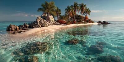 Serene tropical island with sandy beach and crystal clear water in a peaceful coastal setting photo