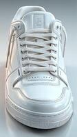 Sleek white sneaker design showcasing craftsmanship and style in a minimalistic setting photo