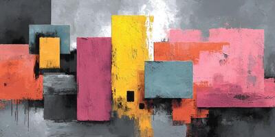 Colorful abstract art piece featuring geometric shapes and vibrant hues in expressive arrangement photo
