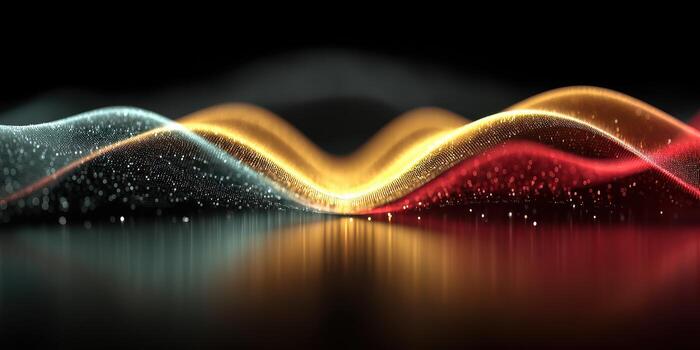 Colorful wave patterns create a mesmerizing display of light and motion in a dark environment during evening hours photo