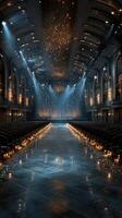 Elegant event venue with candlelit aisle and sparkling lights for a magical occasion photo