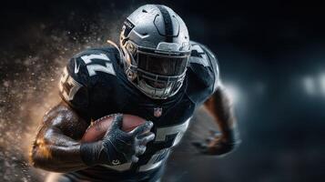 Running back dodges defenders during NFL playoff game under stadium lights in Las Vegas photo