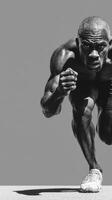 Runner sprinting forward with intense focus during outdoor training session photo