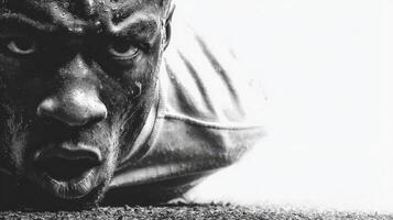 Intense athlete pushing limits during outdoor training session in early morning light photo