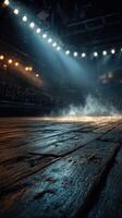Dramatic lighting and fog create an atmospheric stage setting in a dimly lit theater photo