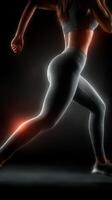 Focused runner in athletic wear strides forward during an energetic workout session in low light at dawn photo