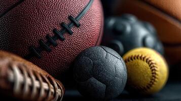 Collection of various sports balls showcasing different textures and colors in a dynamic arrangement photo