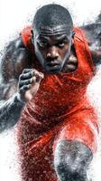 Athlete sprinting at high speed during an intense race in a dynamic, energetic setting photo