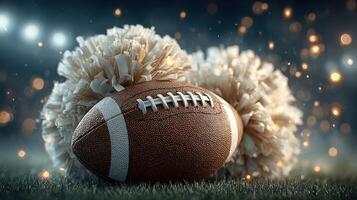 Exciting football and cheerleading gear on a vibrant field during a night game event photo