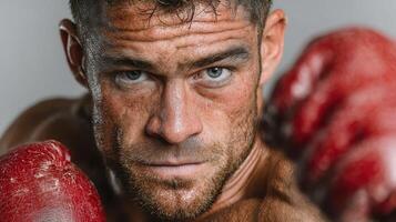Intense boxer training with focus and determination in a gym setting photo