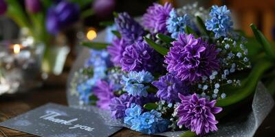 Beautiful flower bouquet arranged for a special occasion with a note of gratitude photo