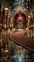 Elegant indoor venue adorned with festive lights and decorations during an evening celebration photo