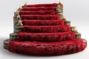 Elegant red fur staircase designed for an extravagant event in a luxurious venue showcasing rich textures and artistic flair photo