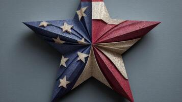 Unique paper art display featuring red, white, and blue star design on a blue background photo
