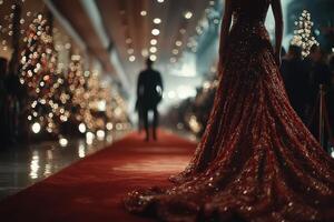 Elegant evening gala featuring glamorous attire and festive decorations in a luxurious venue photo