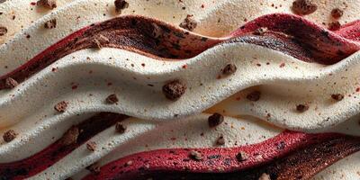 Delicious layers of swirled ice cream with chocolate chunks create a tempting dessert experience photo