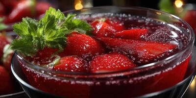 Refreshing non-alcoholic beverage with strawberries and mint served in a glass bowl during summer gathering photo