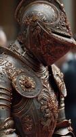 Exquisite ornate armor on display during a historical reenactment in an old festival setting photo