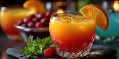 Refreshing cocktail served in a crystal glass with vibrant colors and garnished with orange slice photo