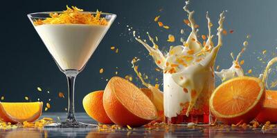 Refreshing citrus dessert with orange slices and creamy topping on display photo
