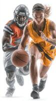 Intense athletes in action during competitive sports practice at an indoor gym in the evening photo