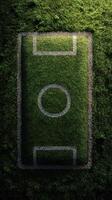 Soccer field with markings captured from above during daytime with lush green grass photo