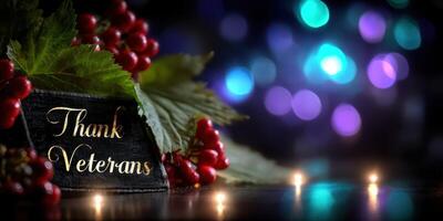 Thanking veterans with decorative elements and soft lights during an evening gathering photo