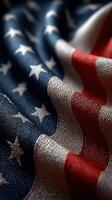 American flag fabric close-up showcasing detailed texture and colors on a soft textile background photo