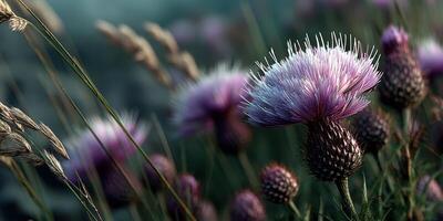 Beautiful wildflowers bloom in a serene meadow during golden hour, showcasing their vibrant colors and delicate structures photo