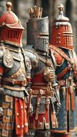 Knightly armor displayed at a medieval festival showcasing craftsmanship and history in a vibrant setting photo