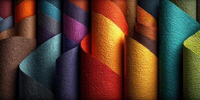 Colorful rolled papers arranged in a vibrant display showcasing various textures and hues in an artistic setting photo
