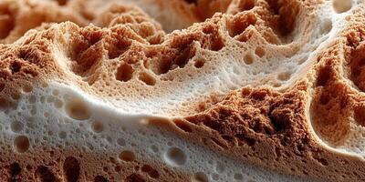 Intricate details of a rich coffee foam displayed in warm light enhancing the texture and colors photo