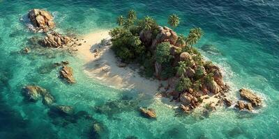 Beautiful tropical island with lush greenery and clear blue waters in the middle of the ocean photo