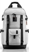 Stylish white backpack designed for travel and daily use, featuring multiple compartments and a sleek appearance photo