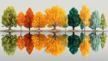 Colorful autumn trees reflecting in calm water create a serene landscape in a tranquil setting photo