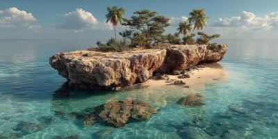 Serene tropical island with lush greenery and clear turquoise waters during a sunny day photo